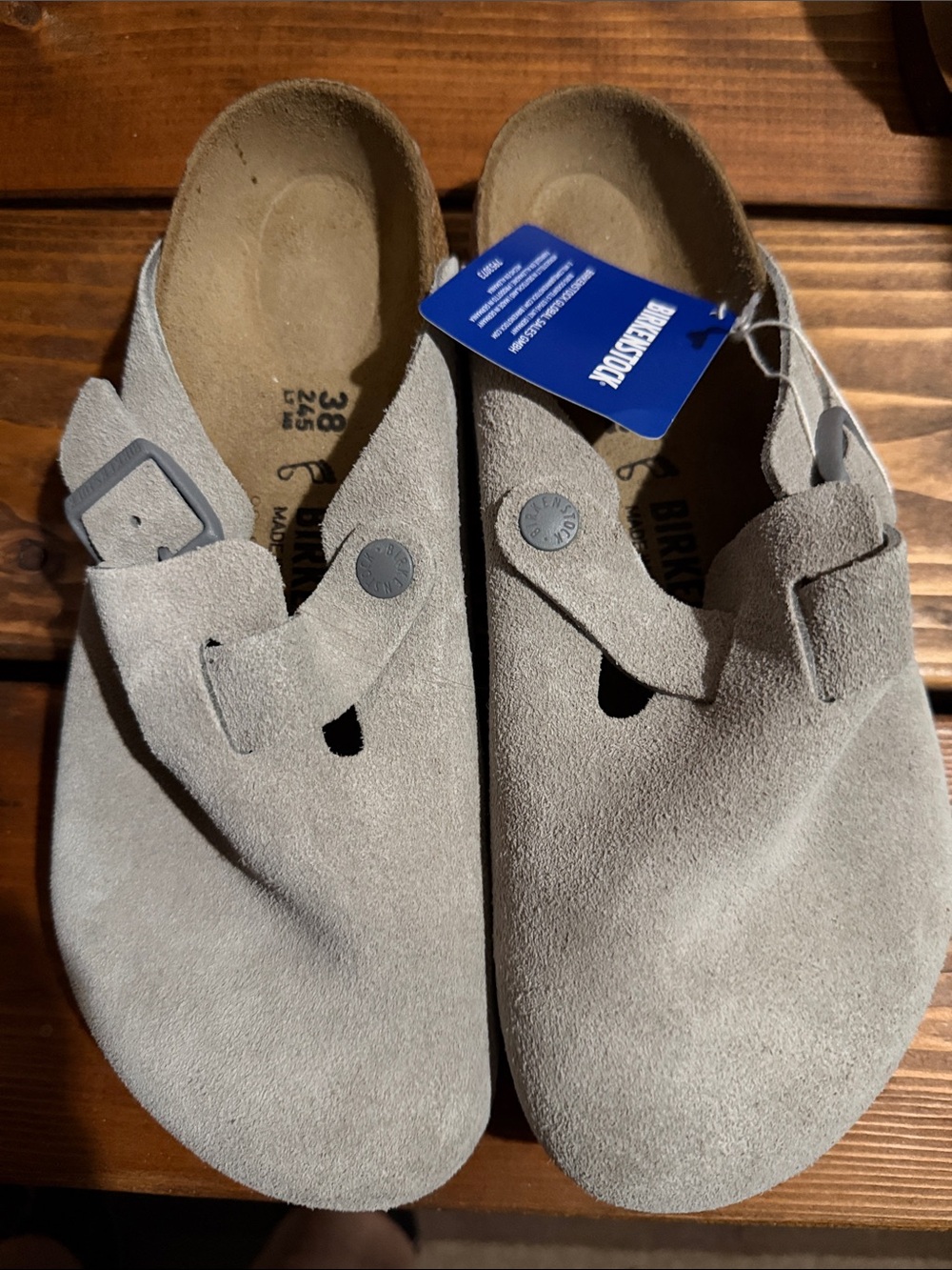 Boston Birkenstock Suede Mules in Light Gray for Women/Men